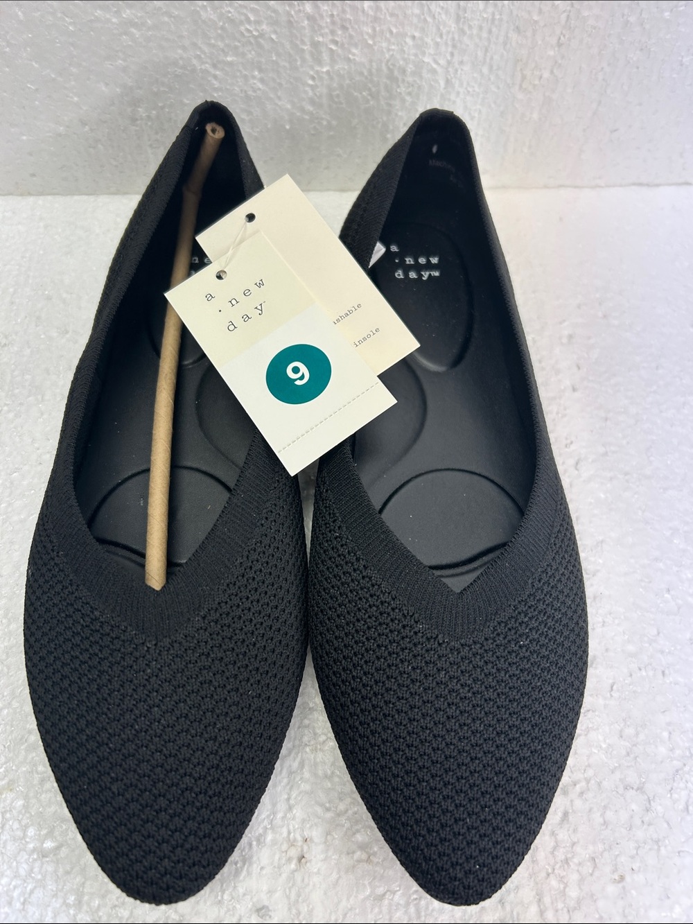 a new day Black Pointed Knit Slip-On Flats